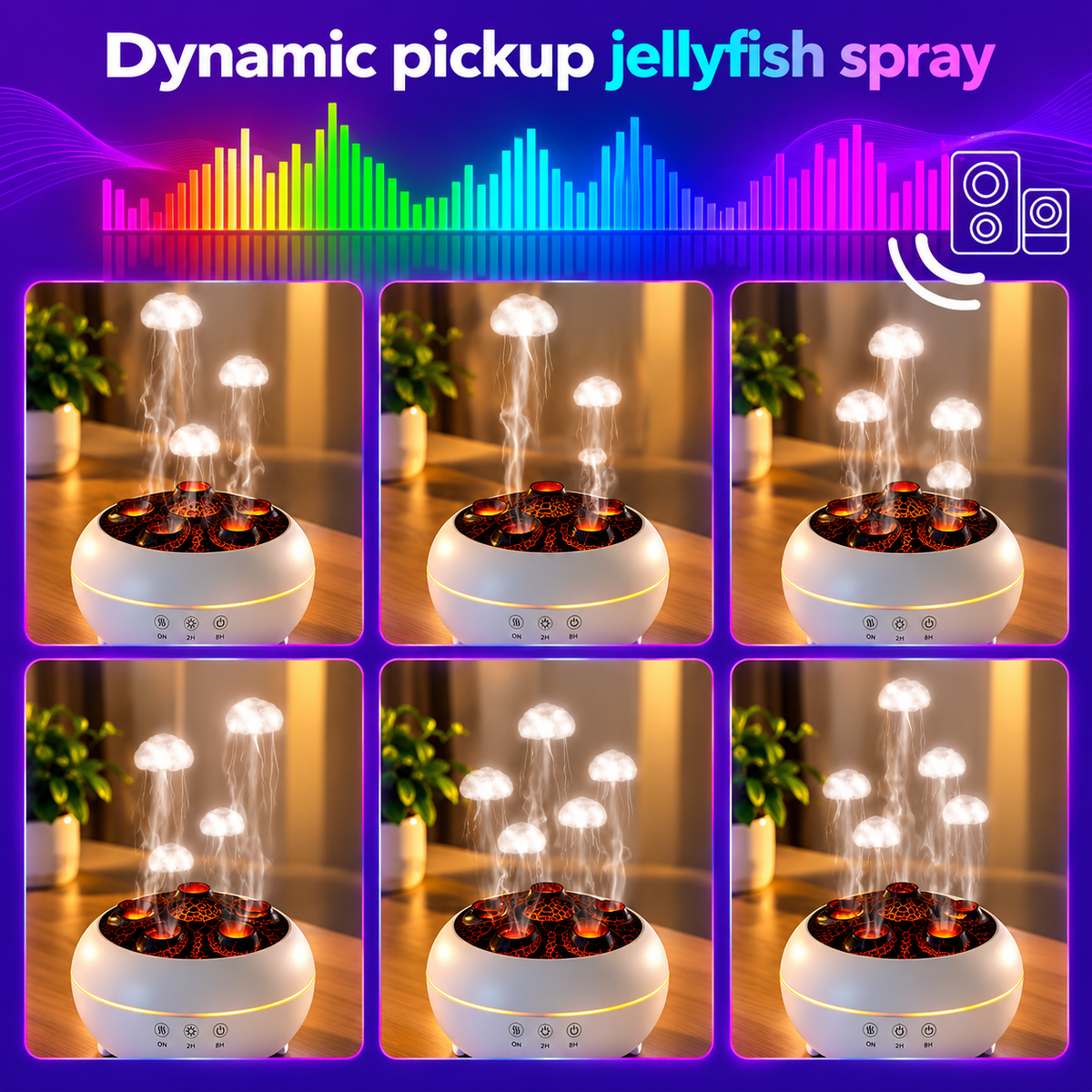 Jellyfish Diffuser Humidifier with Music Rhythm Mist, 250ml Cool Mist Ultrasonic Aromatherapy Humidifier with 7 LED Colors, Remote Control & Timer for Desk, Bedroom, Nursery