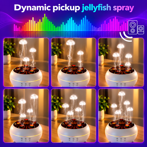 Jellyfish Diffuser Humidifier with Music Rhythm Mist, 250ml Cool Mist Ultrasonic Aromatherapy Humidifier with 7 LED Colors, Remote Control & Timer for Desk, Bedroom, Nursery