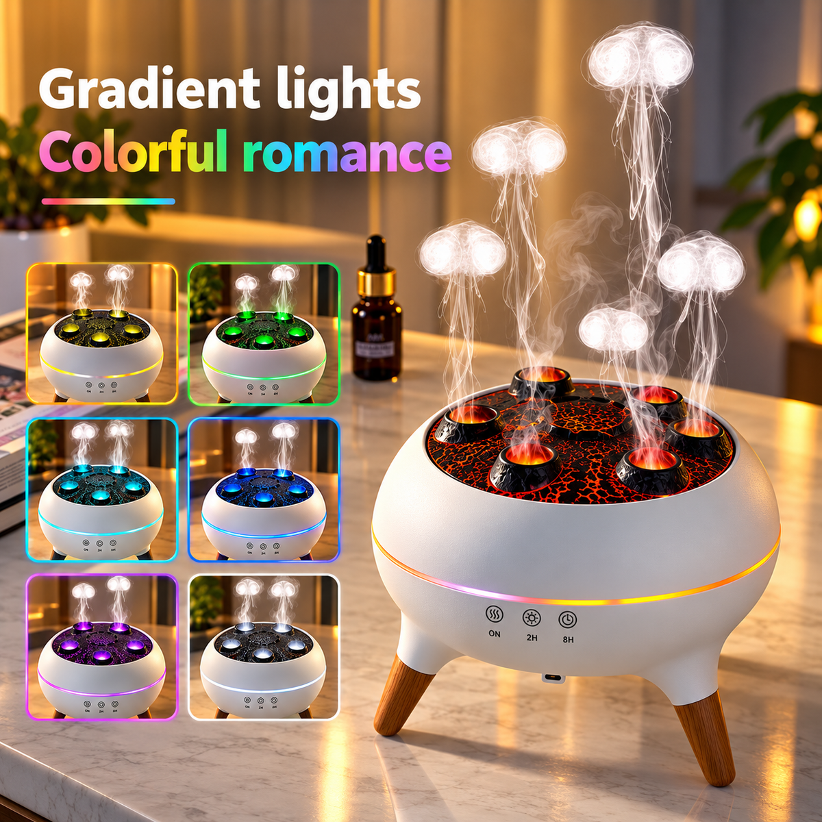 Jellyfish Diffuser Humidifier with Music Rhythm Mist, 250ml Cool Mist Ultrasonic Aromatherapy Humidifier with 7 LED Colors, Remote Control & Timer for Desk, Bedroom, Nursery