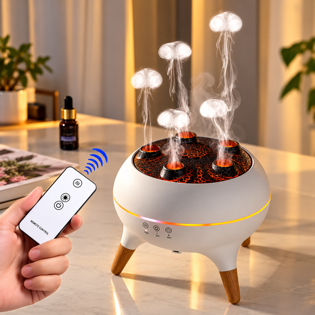 Jellyfish Diffuser Humidifier with Music Rhythm Mist, 250ml Cool Mist Ultrasonic Aromatherapy Humidifier with 7 LED Colors, Remote Control & Timer for Desk, Bedroom, Nursery